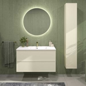 Mueble de baño suspendido 2 cajones BUDGET  con lavabo Solid Surface  CREMA