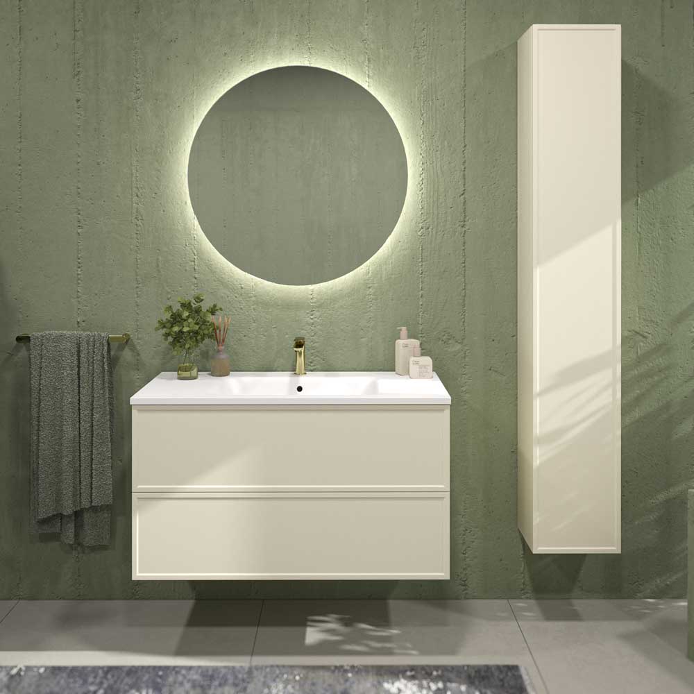 Mueble de baño suspendido 2 cajones BUDGET con lavabo Solid Surface CREMA