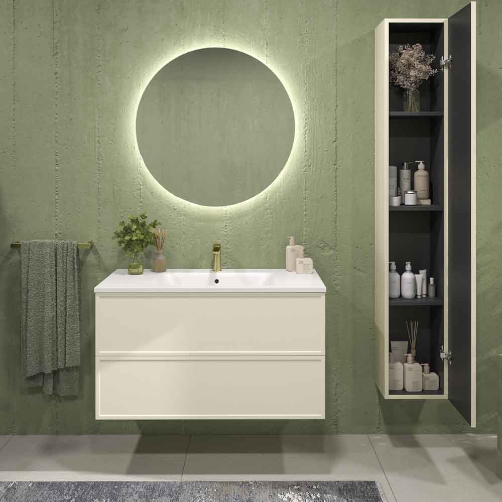 Mueble de baño suspendido 2 cajones BUDGET con lavabo Solid Surface CREMA - Imagen 5