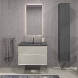 Mueble de baño suspendido 2 cajones BUDGET  con lavabo Solid Surface  GRIS SEDA