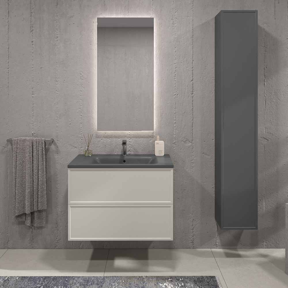 Mueble de baño suspendido 2 cajones BUDGET con lavabo Solid Surface GRIS SEDA