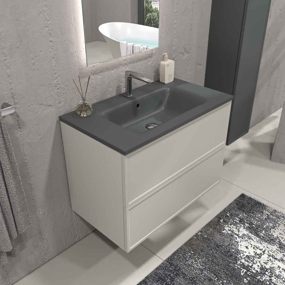 Mueble de baño suspendido 2 cajones BUDGET con lavabo Solid Surface GRIS SEDA - Imagen 3