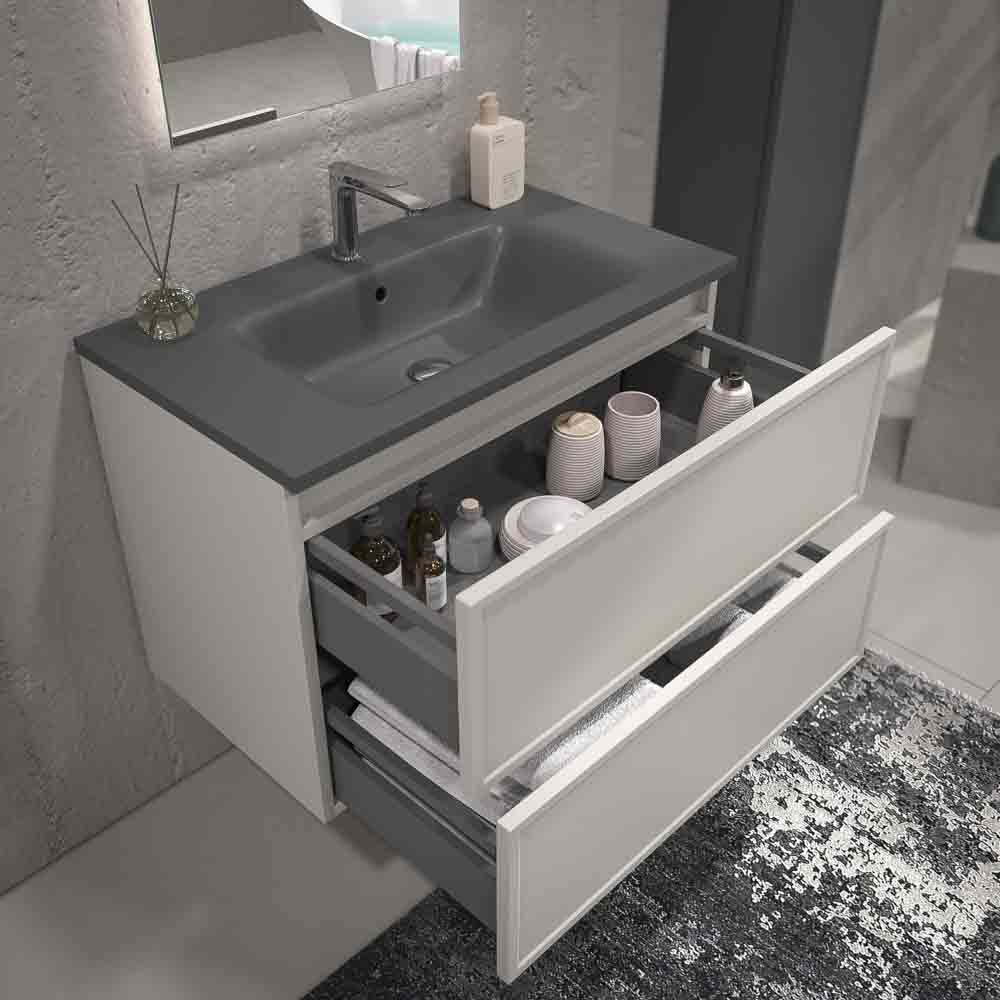 Mueble de baño suspendido 2 cajones BUDGET con lavabo Solid Surface GRIS SEDA - Imagen 5