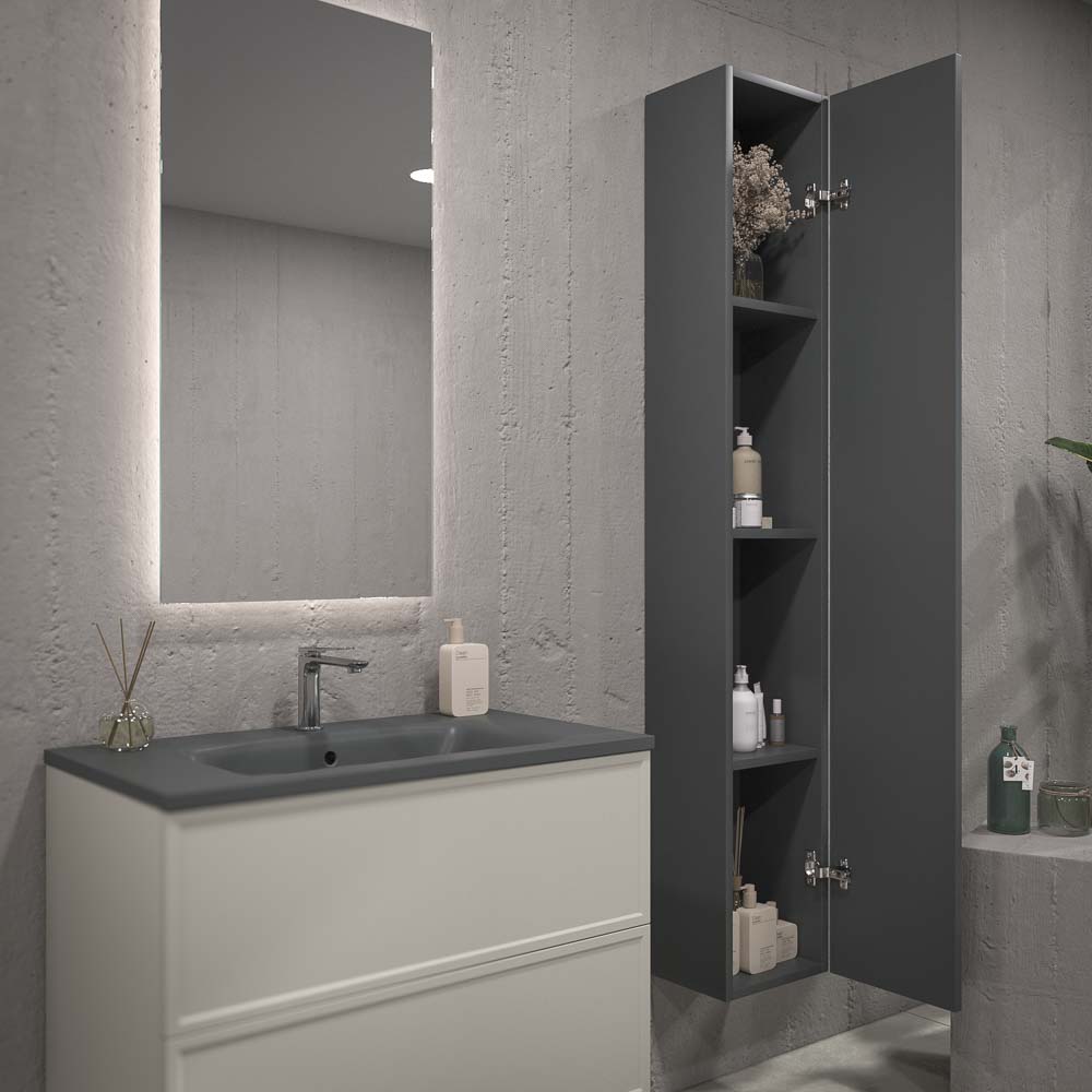 Mueble de baño suspendido 2 cajones BUDGET con lavabo Solid Surface GRIS SEDA - Imagen 4