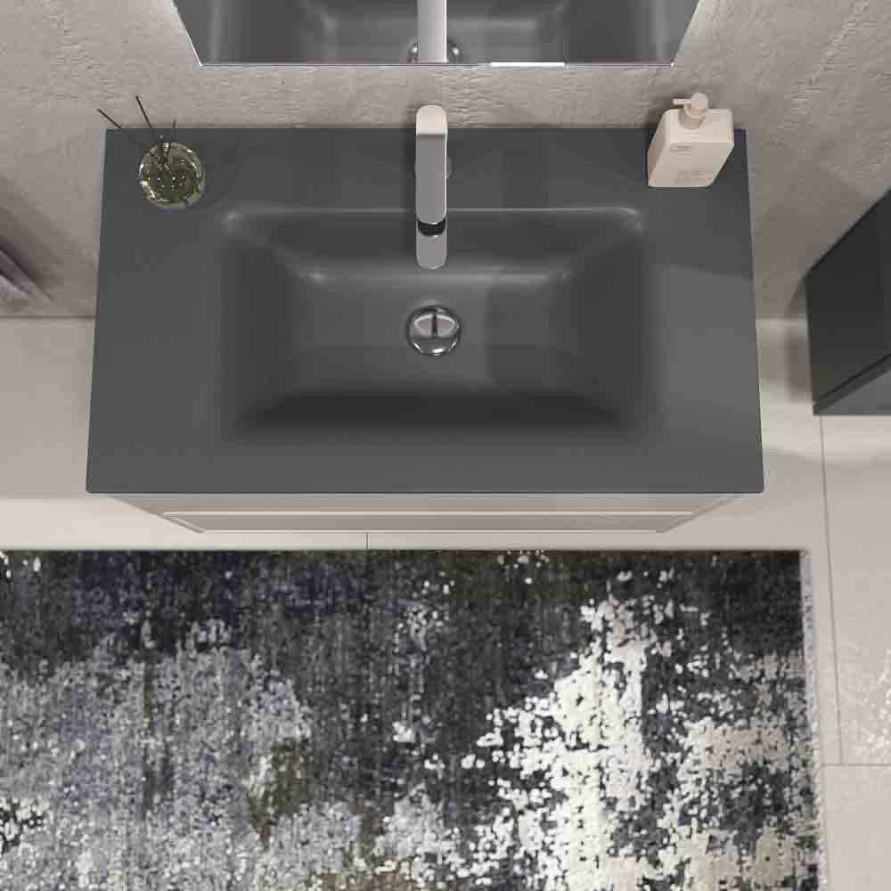 Mueble de baño suspendido 2 cajones BUDGET con lavabo Solid Surface GRIS SEDA - Imagen 2