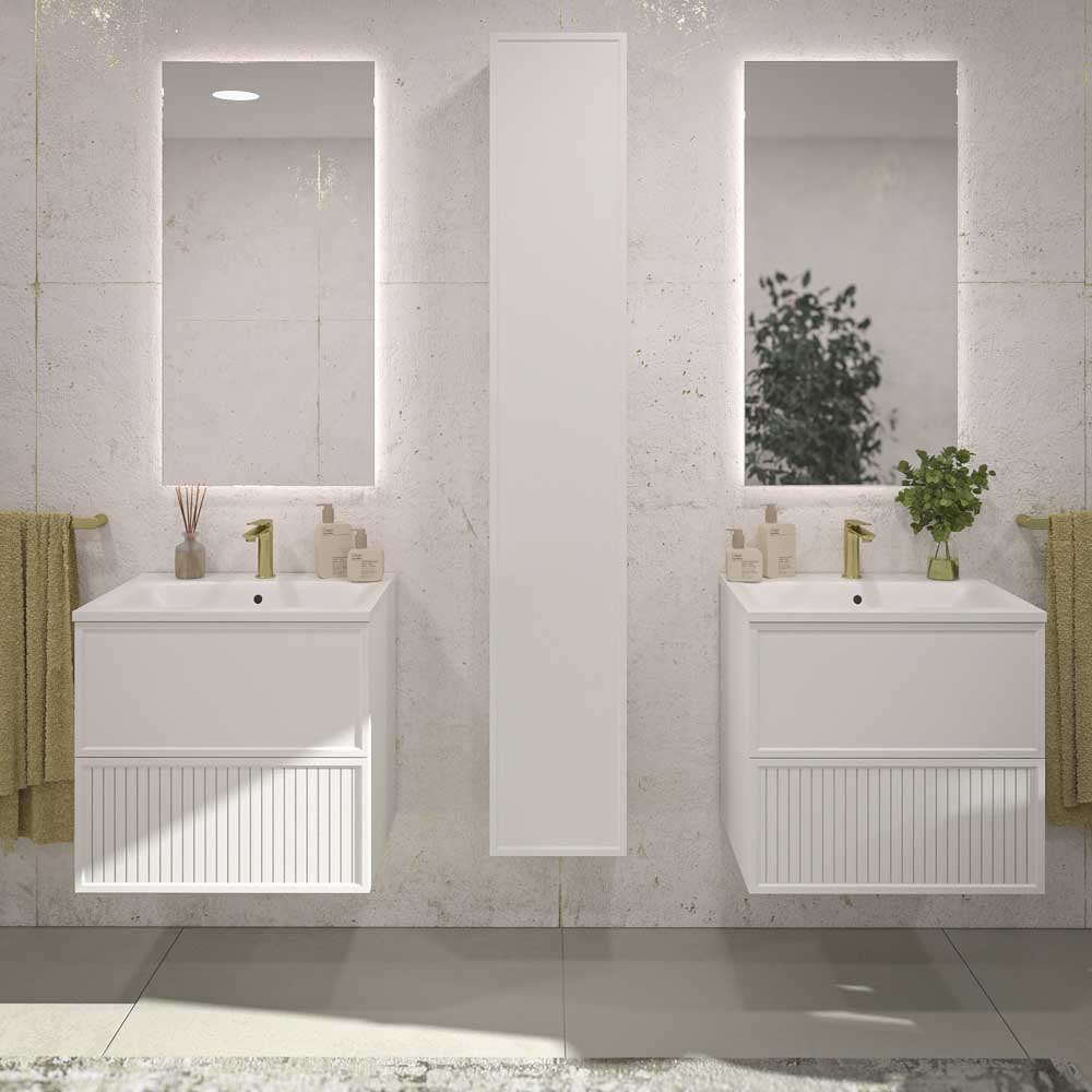 Mueble de baño suspendido 2 cajones BUDGET con lavabo Solid Surface BLANCO