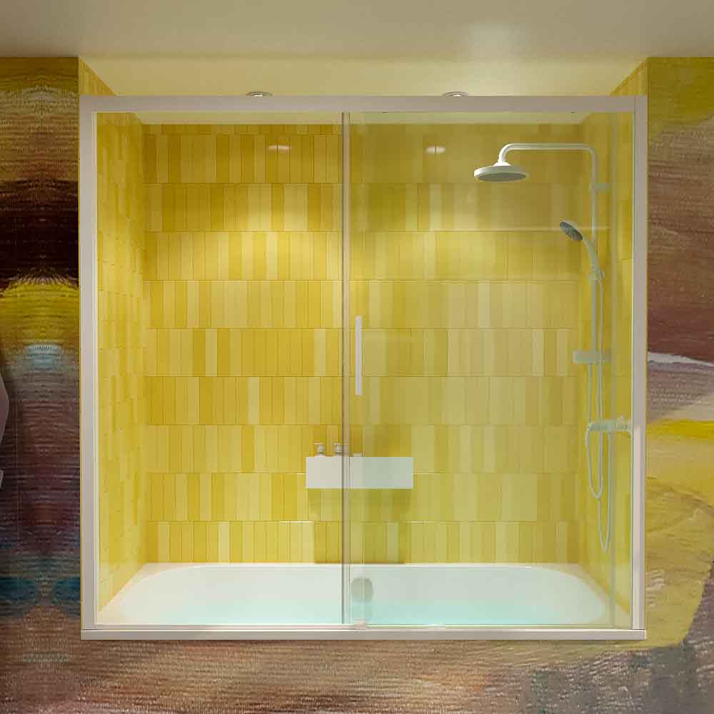 Mampara de bañera FLARE frontal 1 fijo - puerta corredera BLANCO MATE - Imagen 3