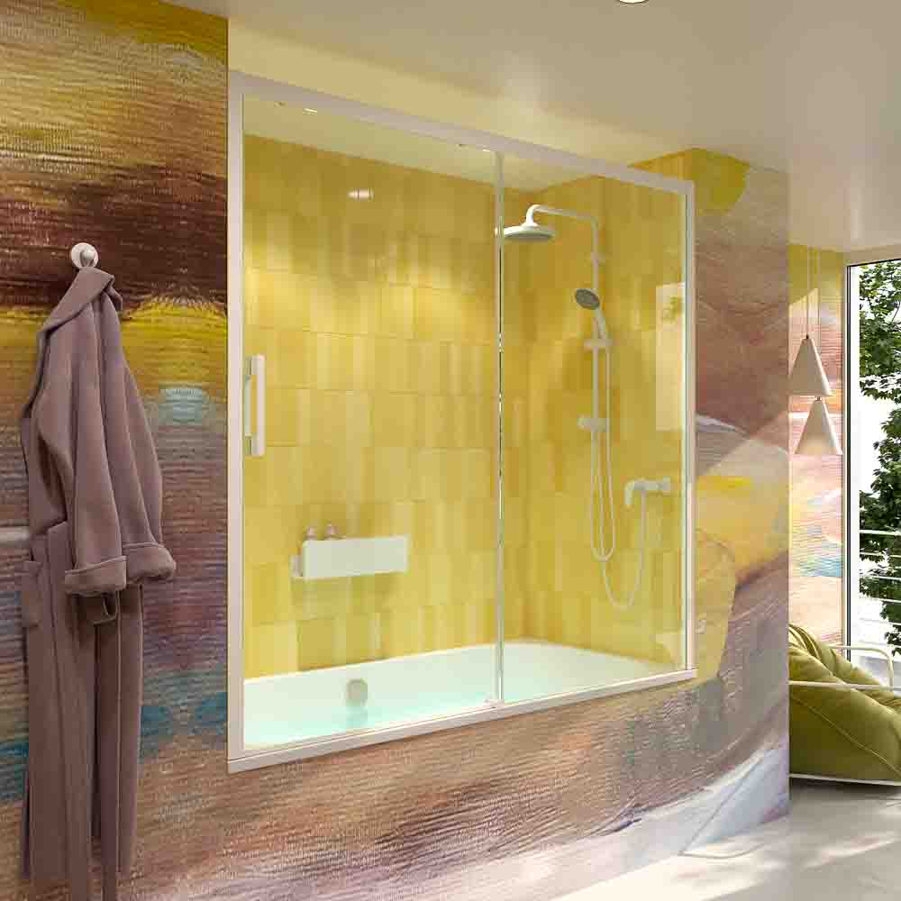 Mampara de bañera FLARE frontal 1 fijo - puerta corredera BLANCO MATE - Imagen 2