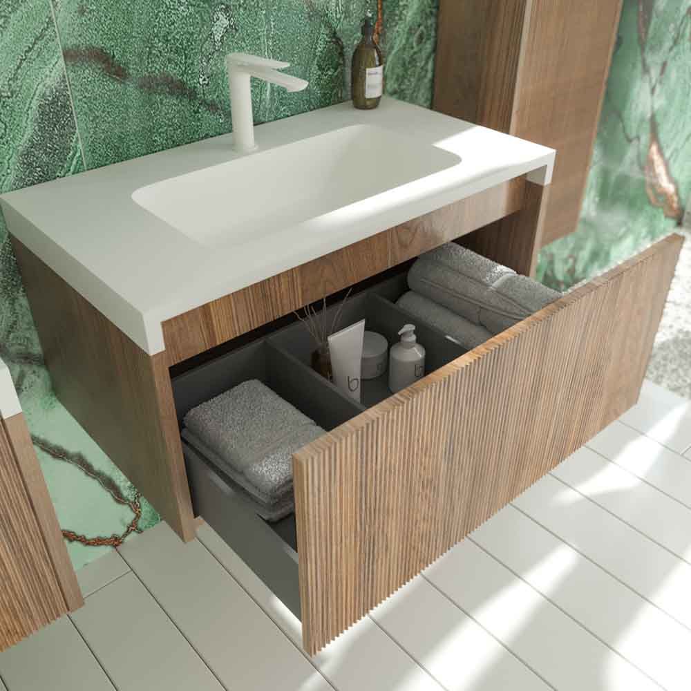 Mueble de baño BINARIO suspendido 1 cajón acabado ROBLE OSCURO - Imagen 7