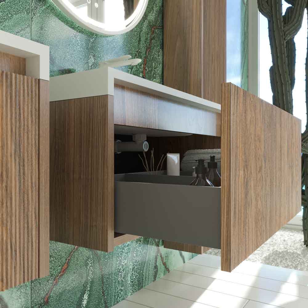 Mueble de baño BINARIO suspendido 1 cajón acabado ROBLE OSCURO - Imagen 6