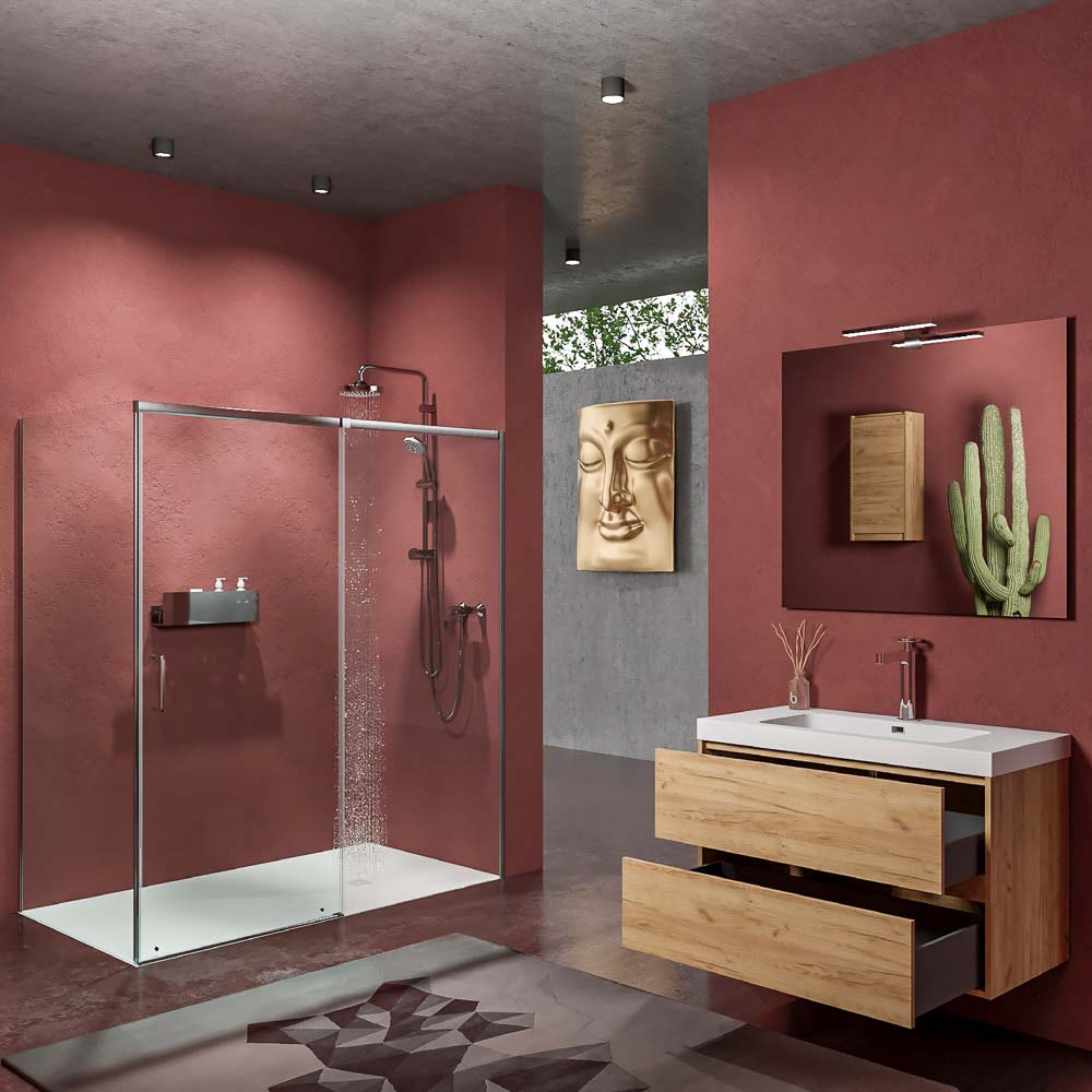 Mueble de baño suspendido 2 cajones CARMEN con lavabo resina acabado ROBLE CLARO - Imagen 4