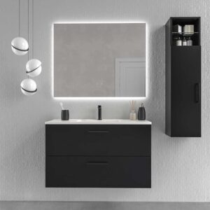 Mueble de baño suspendido NEXO 2 cajones fondo reducido 40 cm lacado mate con lavabo porcelana
