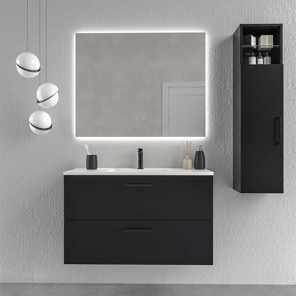 Mueble de baño suspendido NEXO 2 cajones fondo reducido 40 cm lacado mate con lavabo porcelana