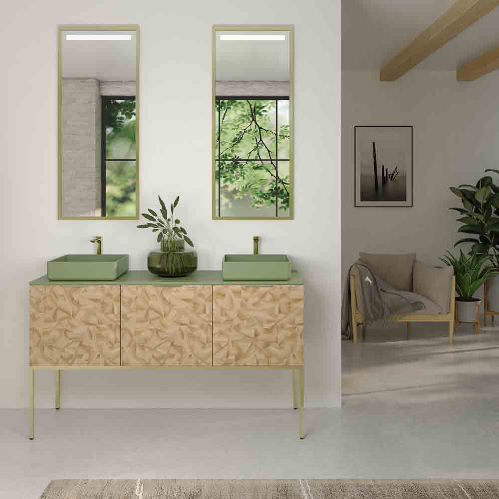 Mueble de baño OPERA con patas 3 puertas con encimera SOLID SURFACE 2 senos RAIZ OLMO - Imagen 11
