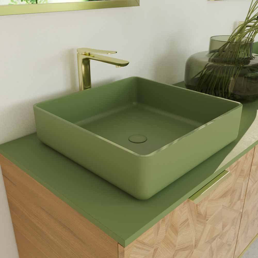 Mueble de baño OPERA con patas 3 puertas con encimera SOLID SURFACE 2 senos RAIZ OLMO - Imagen 4
