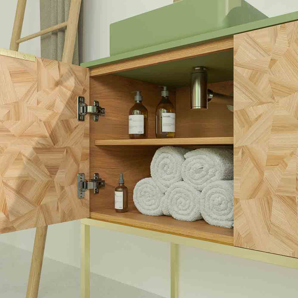 Mueble de baño OPERA con patas 3 puertas con encimera SOLID SURFACE 2 senos RAIZ OLMO - Imagen 7