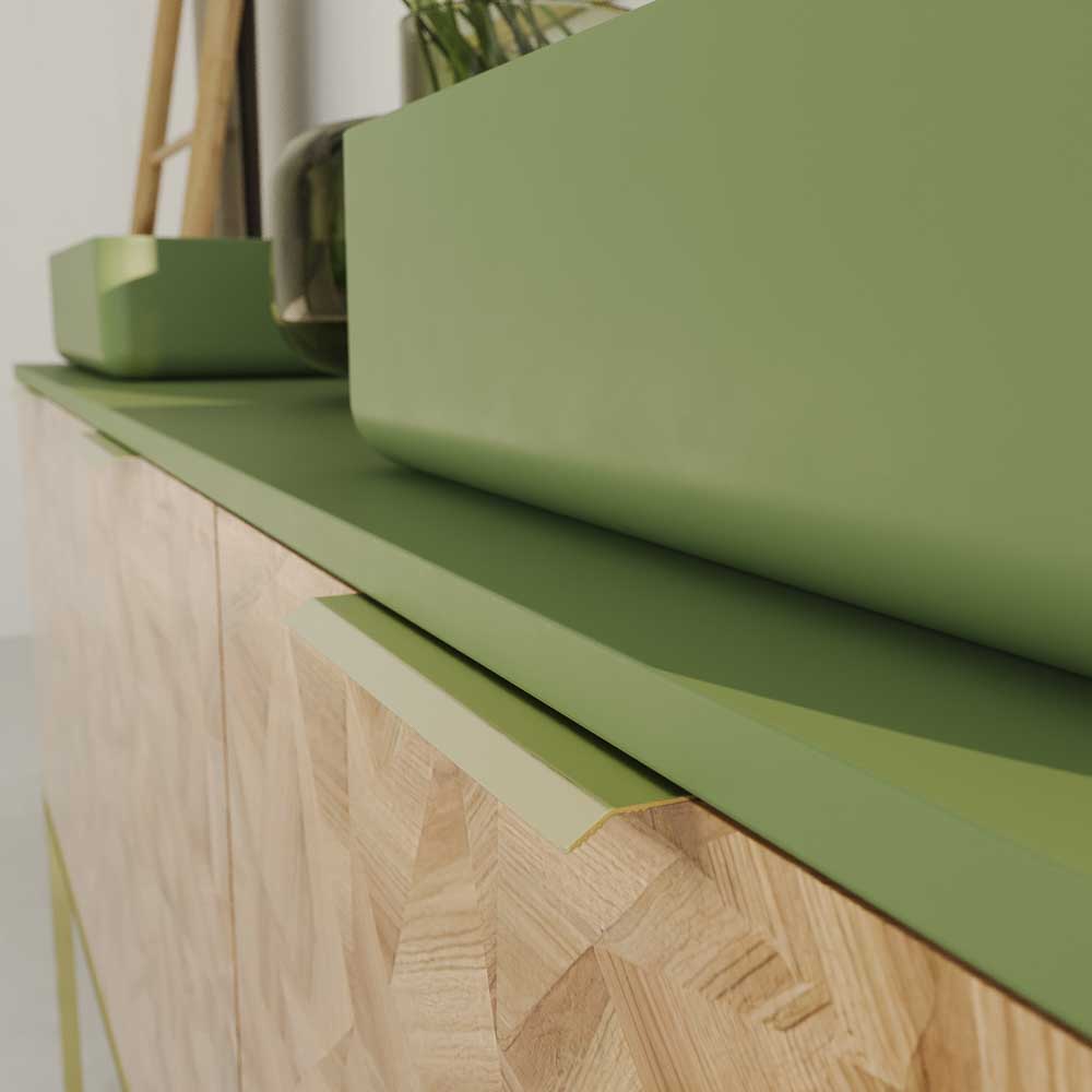 Mueble de baño OPERA con patas 3 puertas con encimera SOLID SURFACE 2 senos RAIZ OLMO - Imagen 8