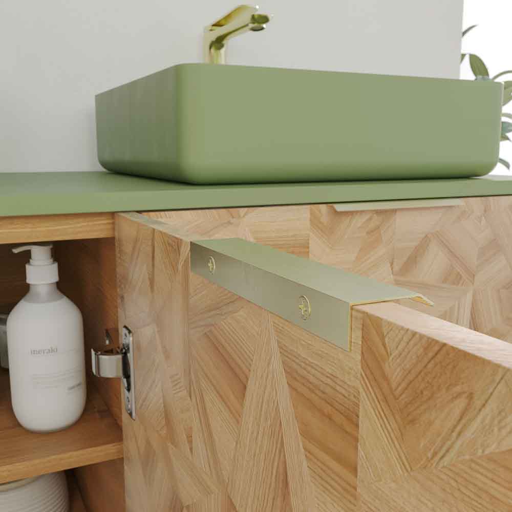 Mueble de baño OPERA con patas 3 puertas con encimera SOLID SURFACE 2 senos RAIZ OLMO - Imagen 9