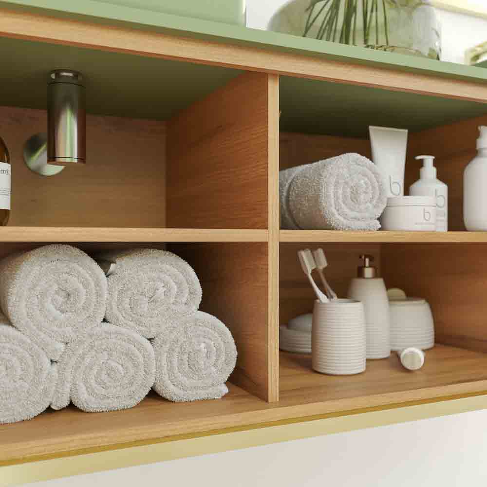 Mueble de baño OPERA con patas 3 puertas con encimera SOLID SURFACE 2 senos RAIZ OLMO - Imagen 3