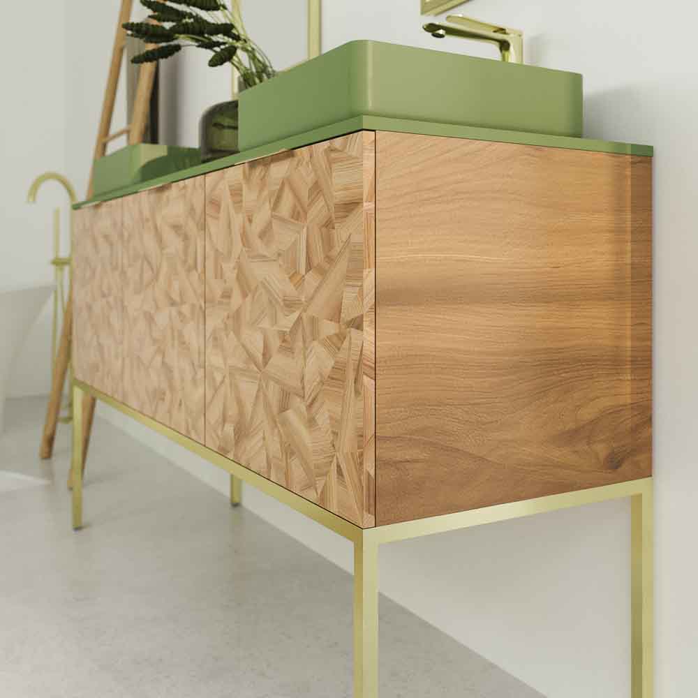 Mueble de baño OPERA con patas 3 puertas con encimera SOLID SURFACE 2 senos RAIZ OLMO - Imagen 2