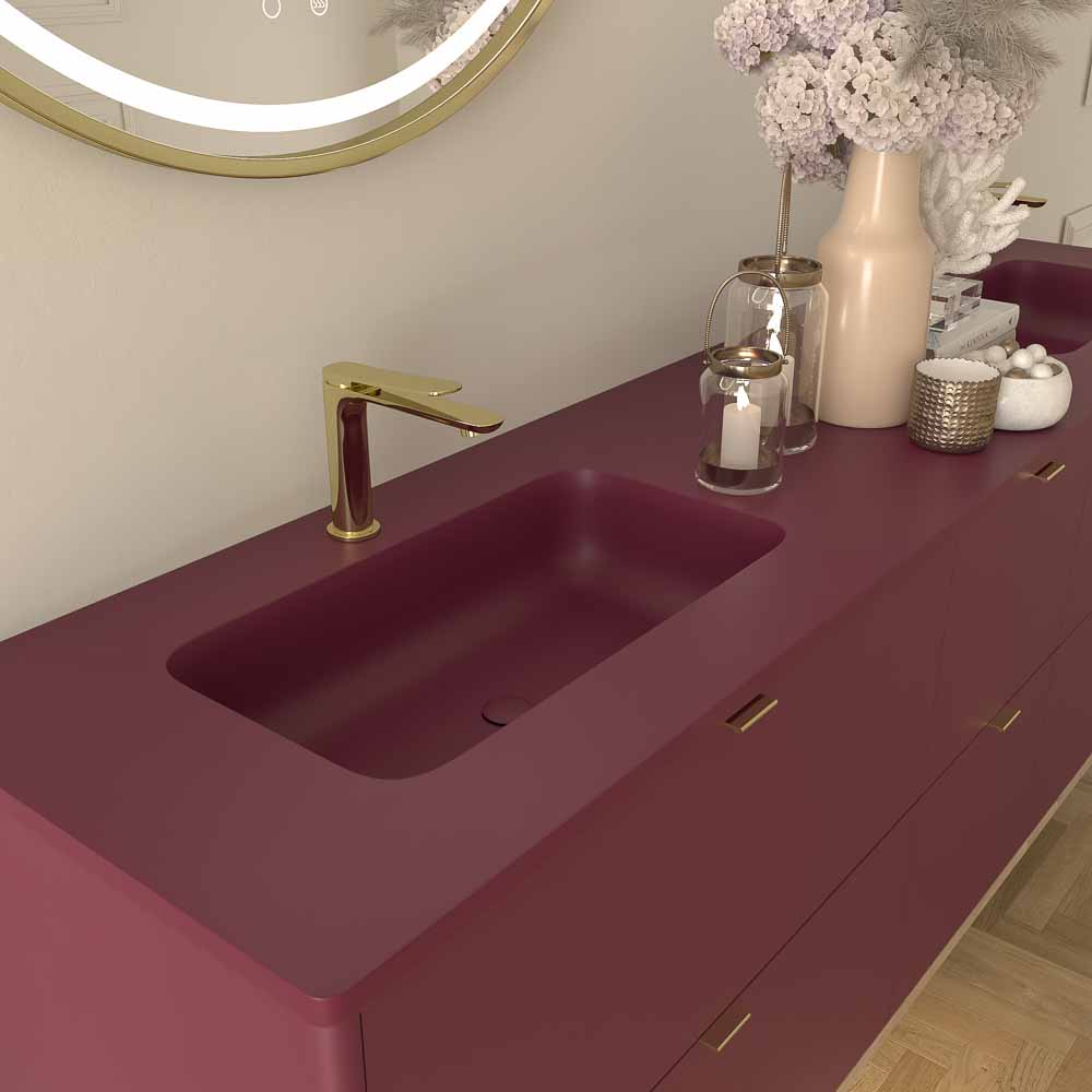 Mueble de baño VICENT con patas 6 cajones encimera Solid Surface 2 lavabos - Imagen 6