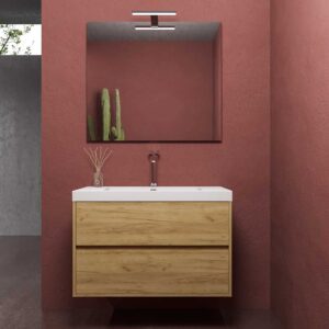 Mueble de baño suspendido 2 cajones CARMEN con lavabo resina acabado ROBLE CLARO
