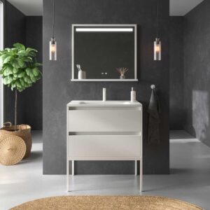 Mueble de baño con patas 2 cajones SMILE con lavabo Solid Surface BLANCO