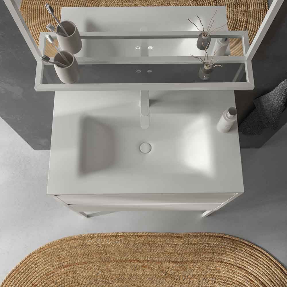 Mueble de baño con patas 2 cajones SMILE con lavabo Solid Surface BLANCO - Imagen 4