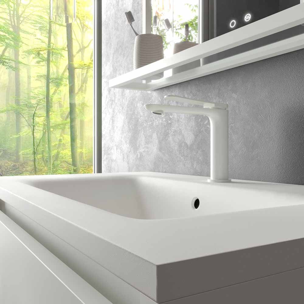 Mueble de baño con patas 2 cajones SMILE con lavabo Solid Surface BLANCO - Imagen 2