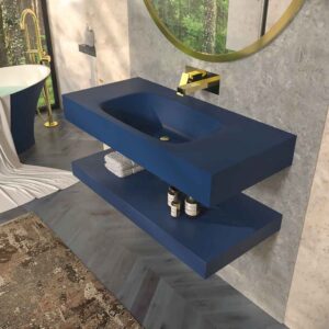 Lavabo suspendido LIDO un seno centrado SOLID SURFACE Azul Cobalto