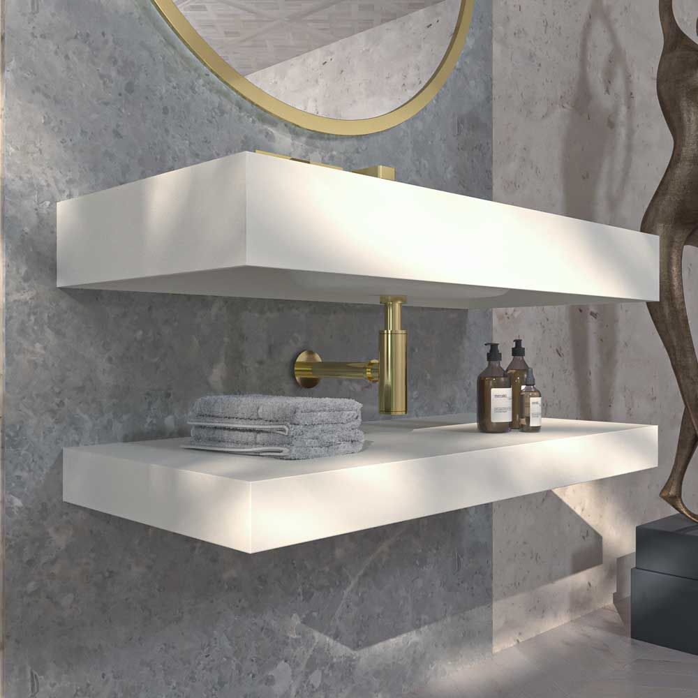 Lavabo suspendido LIDO un seno centrado SOLID SURFACE Blanco - Imagen 2