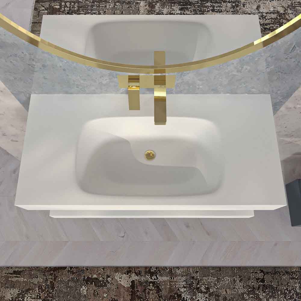 Lavabo suspendido LIDO un seno centrado SOLID SURFACE Blanco