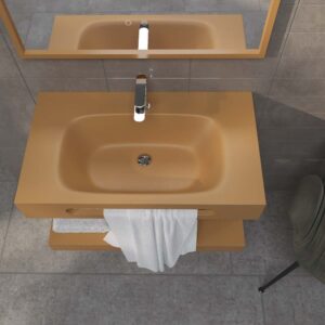 Lavabo suspendido LIDO un seno centrado con toallero SOLID SURFACE Beige Pardo