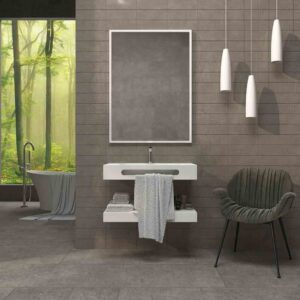 Lavabo suspendido LIDO un seno centrado con toallero SOLID SURFACE