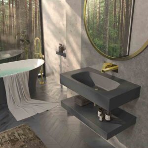 Lavabo suspendido LIDO un seno centrado SOLID SURFACE Gris Cemento