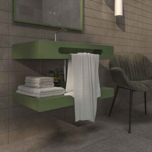 Lavabo suspendido LIDO un seno centrado con toallero SOLID SURFACE Verde Reseda