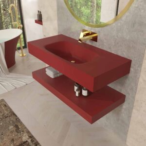 Lavabo suspendido LIDO un seno centrado SOLID SURFACE Rojo Pardo