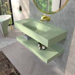 Lavabo suspendido LIDO un seno centrado SOLID SURFACE Verde Blanquecino