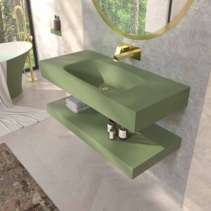 Lavabo suspendido LIDO un seno centrado SOLID SURFACE Verde Reseda