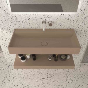 Lavabo suspendido TOTEM un seno centrado SOLID SURFACE  Moka