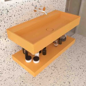 Lavabo suspendido TOTEM un seno centrado SOLID SURFACE  Amarillo Azafrán