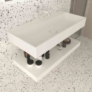 Lavabo suspendido TOTEM un seno centrado SOLID SURFACE Blanco
