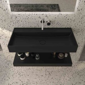 Lavabo suspendido TOTEM un seno centrado SOLID SURFACE Negro