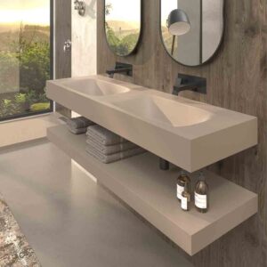 Lavabo suspendido LIDO dos senos SOLID SURFACE Crema
