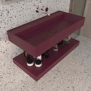 Lavabo suspendido TOTEM un seno centrado SOLID SURFACE Burdeos