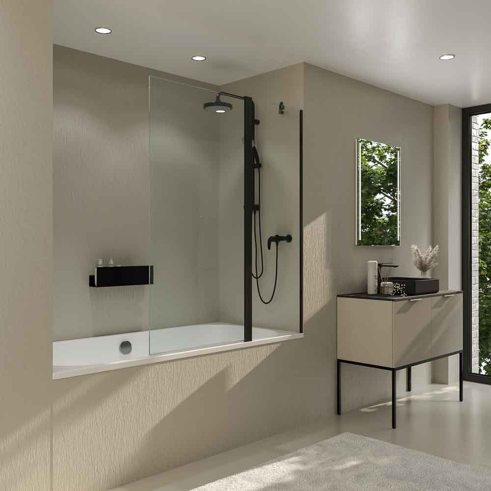 Mampara de bañera OPEN 1 fijo - 1 hoja abatible 125 cm NEGRO MATE - Imagen 5