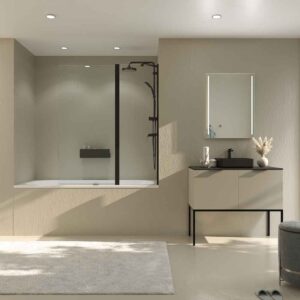 Mampara de bañera OPEN  1 fijo - 1 hoja abatible 125 cm NEGRO MATE