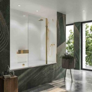 Mampara de bañera OPEN  1 fijo - 1 hoja abatible 125 cm ORO BRILLO