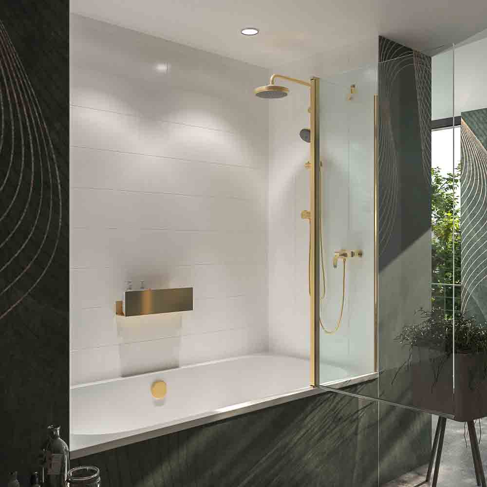 Mampara de bañera OPEN 1 fijo - 1 hoja abatible 125 cm ORO BRILLO - Imagen 2