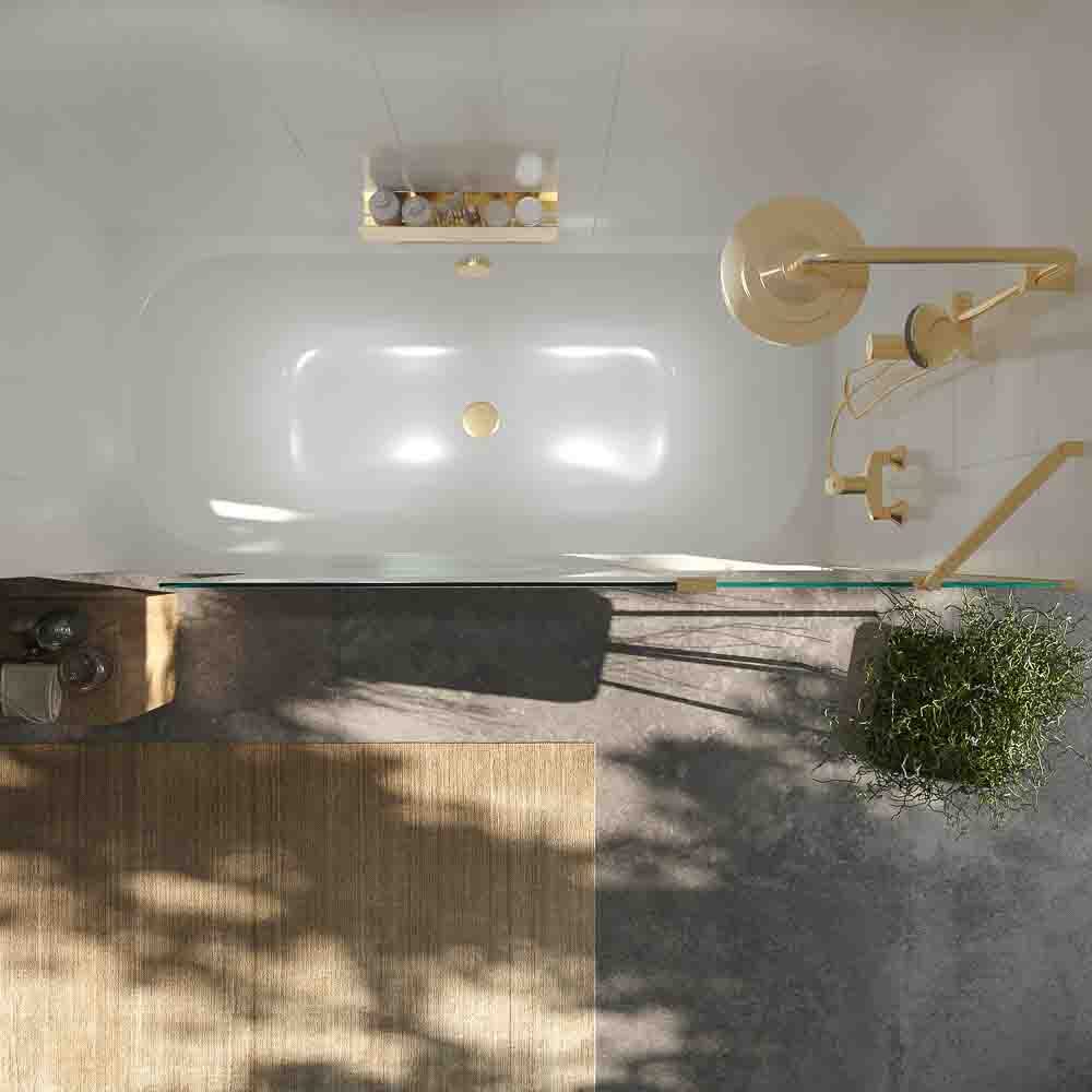 Mampara de bañera OPEN 1 fijo - 1 hoja abatible 125 cm ORO BRILLO - Imagen 4